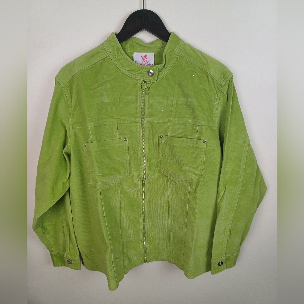 NWT Quacker Factory Zip Front Corduroy Jacket Kiwi 1X A57353